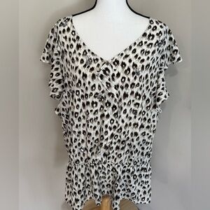 Lane Bryant V Neck Flutter Sleeve Animal Print Blouse